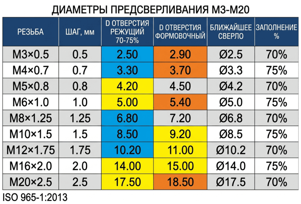 Диаметр отверстия и процент заполнения резьбы Диаметр отверстия и процент заполнения резьбы